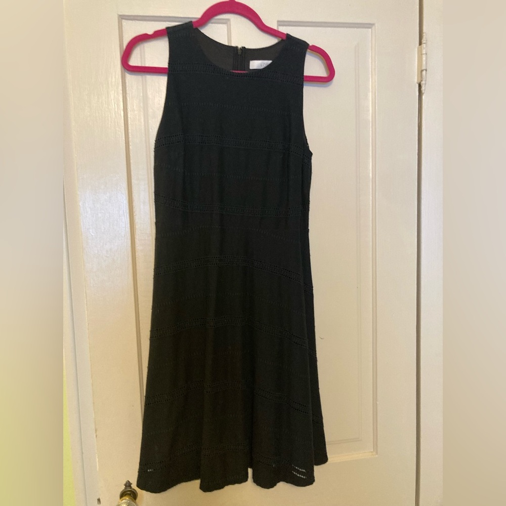LOFT Black textured eyelet fit-and-flare dress